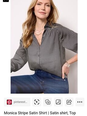 Evereve Monica Pinstripe Satin Blouse - Black & Cream Size Small